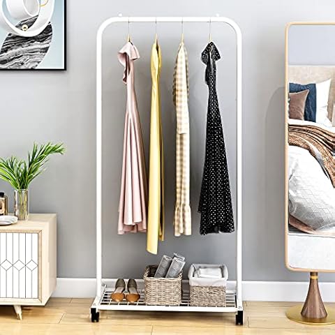 HOMERECOMMEND Industrial Double Rod Clothes Rack A White Cover