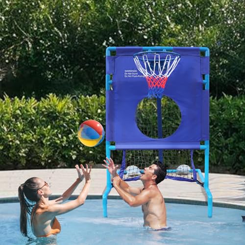 MegaNets 2-in-1 Poolside Basketball Hoop & Water Toss Set – Outdoor Sports Game for Adults & Family Pool Parties
