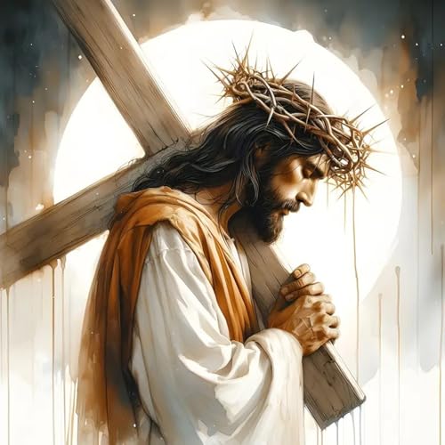 Image of Jesus Stamped Cross Stitch Kits for Beginners Adults, Dimensions Needlepoint Art Crafts,Counted Cross Stitch Kits Embroidery Kits for Beginners Adults for Home Decor 13.8X13.8inch