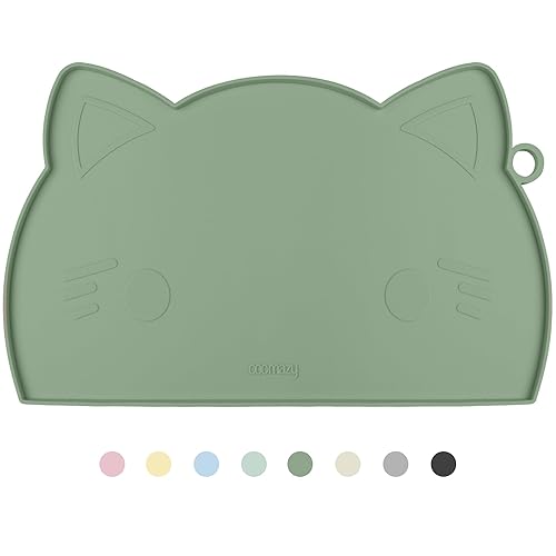 Coomazy Avocado Non-Slip Cat & Dog Feeding Mat - Thicker Silicone Mat with Raised Edge for Food & Water - Avocado