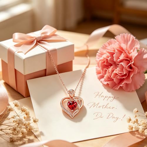 Image of Heart Birthstone Necklace for Women I Love You