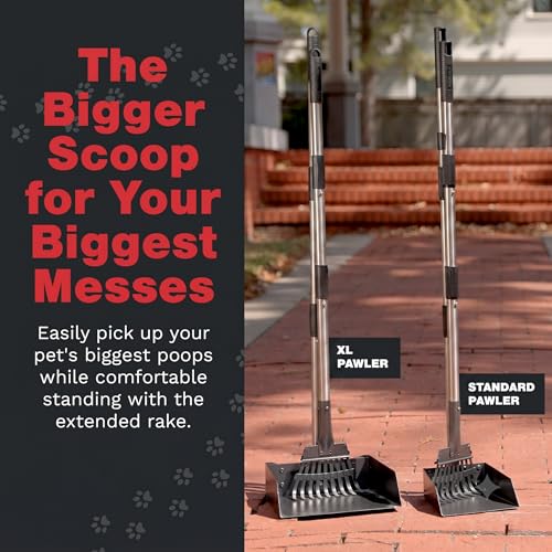 Image of Metal Pooper Scooper for Dogs with Heavy Duty Long Handle Rake & XL Tray | Rustproof Aluminum Poop Scooper for Large Dogs, 36+ inch Handles and 9 inchW 9.5 inchL Extra Large Tray for Yard, Grass, Dirt & Gravel