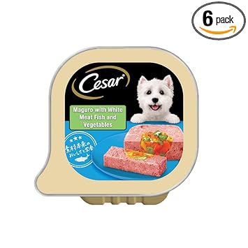 Cesar Wet Food for Adult Dogs, Tuna with White Meat Fish & Vegetables Flavour, 6 Trays (6x100g)