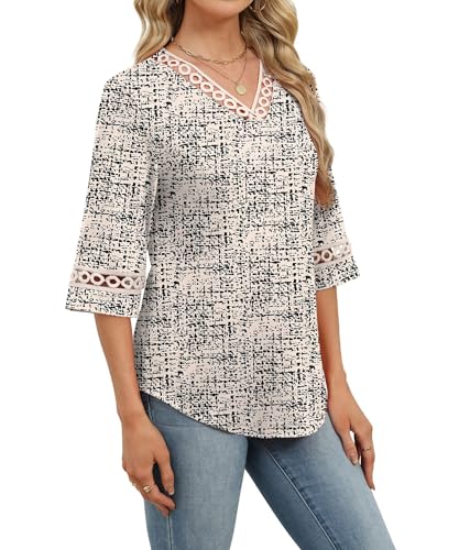 Image of WIHOLL Womens Tops Eyelet Lace V Neck 3 /4 Bell Sleeve Blouses Dressy Casual Work Shirt 2026 Summer Fall Fashion Clothing