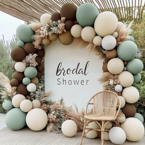 Image of Dusty Green Nude Balloon Arch Double Stuffed Sage Green Brown Beige White Sand Cream Balloon Garland Kit for Neutral Baby Shower Birthday Wedding Woodland Wild One Dinosaur Fall Boho Party Decor