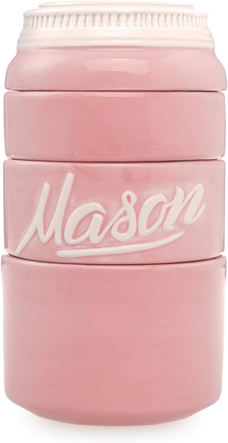 Mason Jar Ceramic Measuring Cups - Stackable Measuring Cups - Measuring Cup Set as Kitchen Gifts - Rustic Measurement Cup for Kitchen Accessories & Decor - A Perfect Holiday Gift Set (Pink, 4 Pc Set)