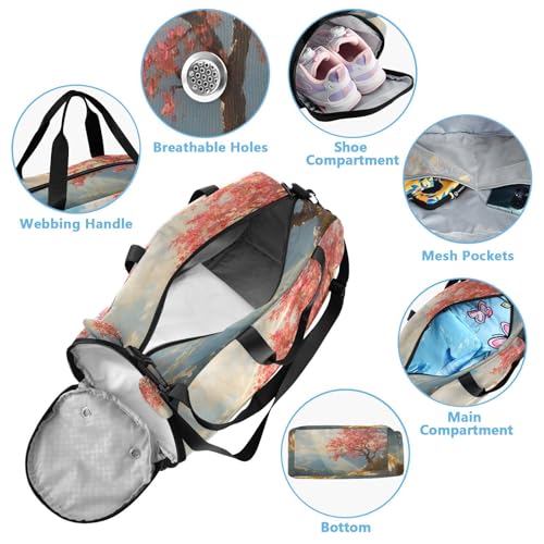 YETTASBIN Sport Travel Duffel Bag for Girls Boys, Autumn Tree Leaves Large Waterproof Weekender Overnight Bag, Detachable Shoulder Strap Gym Bag with Shoe Compartment & Wet Pocket4