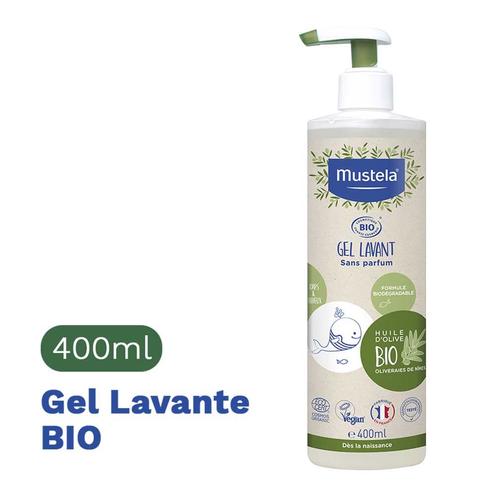 MUSTELA Gel champú Bio 400ml válvula dosificadora, Negro, 400 ml (Paquete de 1)
