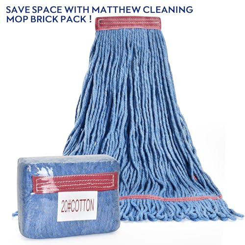 Image of Matthew Cleaning 20oz Heavy Duty Mop Head Commercial Replacement for General and Floor Cleaning , Wet Industrial Blue Cotton Looped End String Head Refill (Case of 12) Blue