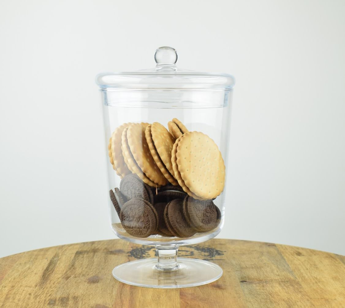 EMH Handmade Footed Glass Jar Cookie Sweet Bonbon With Lid 23.5 cm