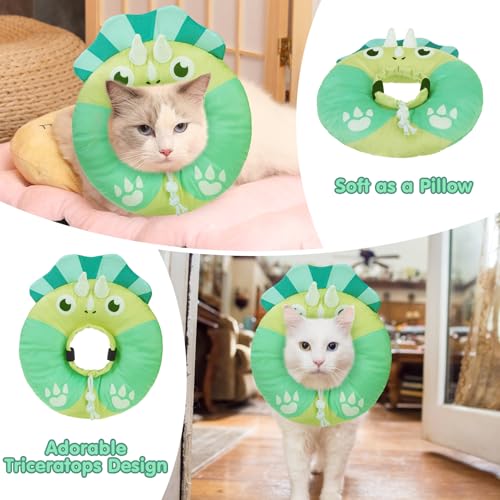 Image of BEAUTYZOO Cat Cone Collar Soft, Cat Donut Recovery Collar After Surgery to Stop Licking, Kitten E Collars Neck Pillow Cone, Adjustable Elizabeth Pet Collars for Puppy Small Dogs, Green Triceratops S