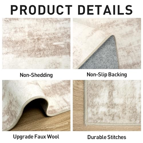 6x9 Area Rugs Washable Rug: Large Modern Abstract Living Room Rug Soft Anti-Skid Thin Carpet Indoor Floor Non-Shedding Carpets for Bedroom Dining Room Farmhouse Nursery Home Office - Brown Ivory