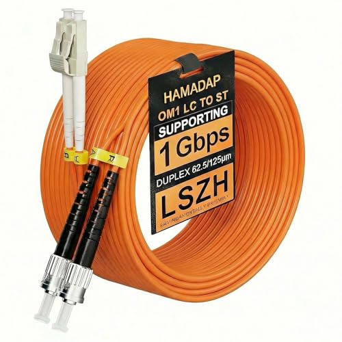 Hamadap Multimode Duplex OM1 Fiber Optic Cable, LC to ST Fiber Patch Cable, 62.5/125um/2.0mm, 10M/33ft Orange LSZH