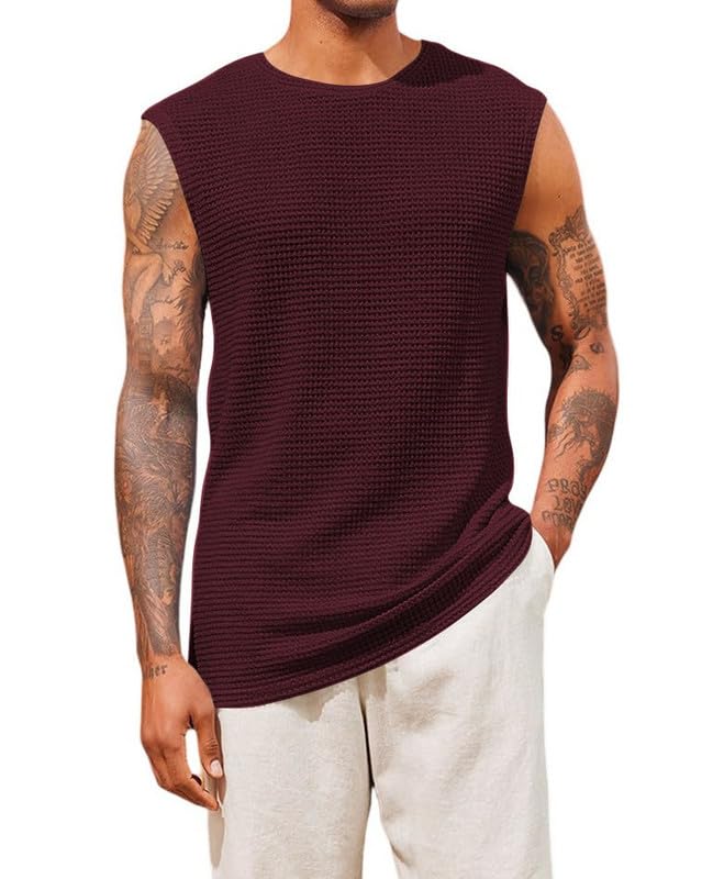 Men's Solid Sleeveless Cotton Regular Fit Mens Stylish Top Tanks Vest T-Shirt Beach Tank Shirts Vest B L2709 VK-image-9