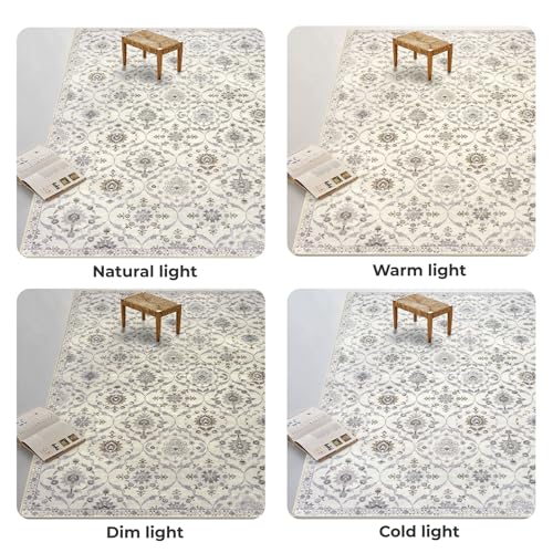 KILOCOCO 2x5 Runner Rug, Moroccan Super Soft Washable Hallway Entryway Runner Rug, Accent Print Faux Wool Kitchen Runner Rug 5 Feet Non-Slip Runners Boho Rug Runners for Bedroom, Cream Beige Grey