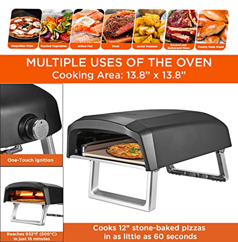 Commercial Chef Gas Pizza Oven - Outdoor Pizza Oven Propane - Portable Pizza Ovens For Outside - Stone Brick Pizza Maker Oven Grill - With Baffle Oven Door, Peel, Pizza Stone, Cutter, And Carry Cover #TOP5