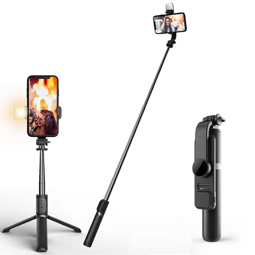 Beauenty Selfie Stick Tripod, 41 Inch Extendable Portable Selfie Stick with Fill Light Bluetooth Wireless Remote and Tripod Stand for iOS and Android