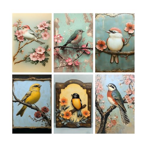 Image of SiddArtify Bird Wall Art Prints Set - Vintage Floral Poster Decor for Living Room Bedroom Office - 12x18 inch Board Pack of 6