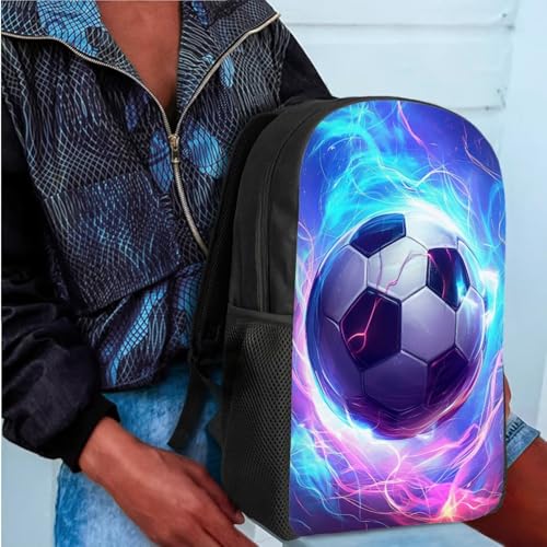Bulopur Flame Kids Soccer Backpack For School 3 PCS Laptop Backpack Travel Backpacks Bookbags Daypack Schoolbag Lunch Bags Pencil Cases for High School Students Girly Boys3
