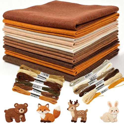 Lazheng 12 Farben Bastelfilz 91x21cm, Filz zum Basteln Braun Filzstoff Stoff Filzplatten mit Nähgarn Set Vliesstoff Filzstoff zum Nähen für DIY Patchwork, Handarbeiten,Dekoration,Nähen Projekte