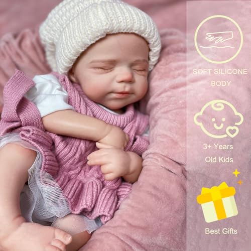 45cm Silikon Reborn Puppe Mit Gewicht Lebensechte Reborn Baby Puppen Mädchen Realistische Schlafenden Neugeborene Waschbare Handbemalte Puppe – Bild 4