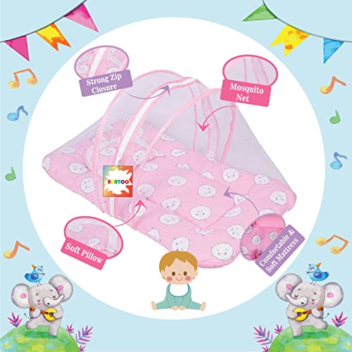 Bantoo-New-Born-Baby-Bedding-Set-Cotton-Mattress-with-Mosquito-Net-0-6-Months-Pink