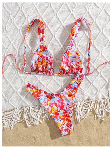 SOLY HUX Bathing Suit for Women Floral Print Triangle High Cut Swimsuit Two Piece Bikini Set2