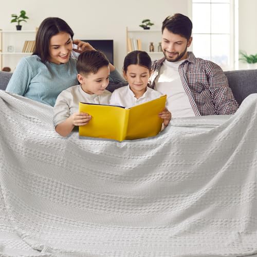 Image of PHF 100% Cotton Waffle Blanket Oversized King 120 inchx120 inch, Lightweight Breathable Extra Large 10'x10' Blankets for Bed, Giant Big Luxury Aesthetic Woven Bedding for Home Decor, Light Grey