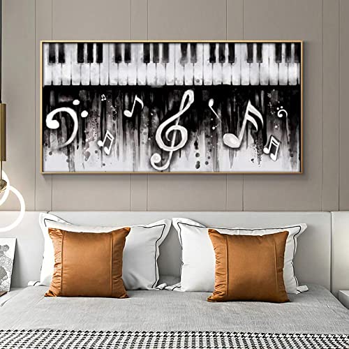 Piano keys affiches et toile de musique noir et blanc 80x160cm