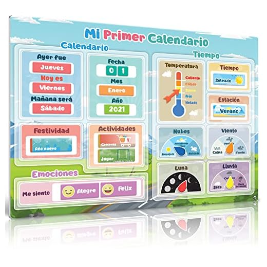 Mi Primer Calendario - Calendario Magnético para Niños - Juguete Educativo y de Aprendizaje para Niños y Niñas en Edad Preescolar – Tiempo, Emociones, Días de la semana y Actividades, 30x40cm