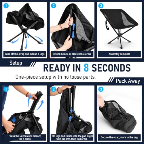 Silla de Camping Giratoria 360°, Asiento Plegable Portátil con Bolsa de Transporte miniatura 6