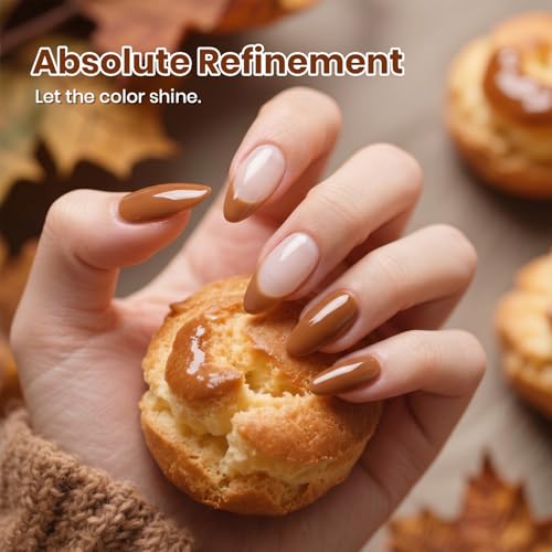 Image of Beetles Brown Gel Nail Polish - Caramel Puff 15ml Warm Nude Brown Nail Color Polish for Fall Manicure, High Gloss Autumn Nail Art Soak Off UV LED Gel for Women, Home DIY & Salon Use