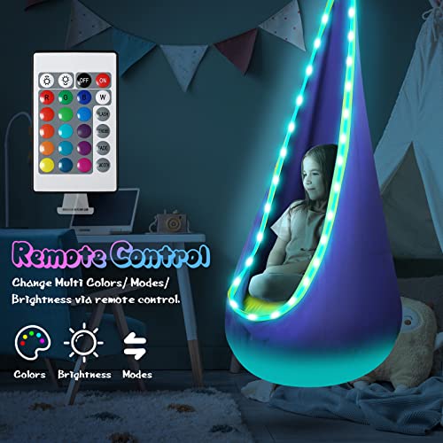 Lfsmvt LM0010 Light Up Kids Pod Swing Seat, Kids Hanging Hammock Swing With Led Lights, Sensory Pod Swing Chair With Inflatable Pillow & All Accessories, Pod Swing For Kids Indoor & Outdoor thumb #1