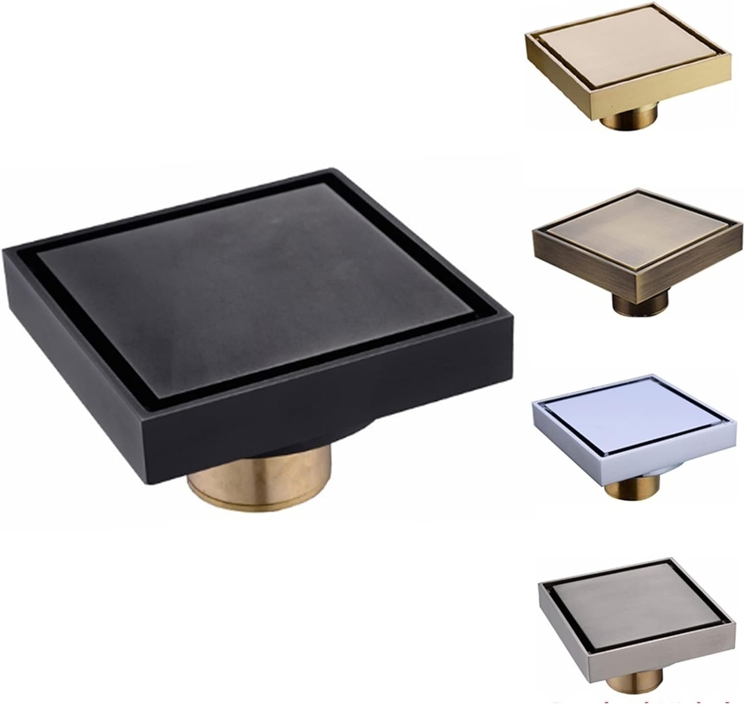Brass Square Bathroom Shower Floor Drain Tile Insert Invisible Water Filter Black Gold Chrome Nickel Brushed 1Pcs(Matte Black)