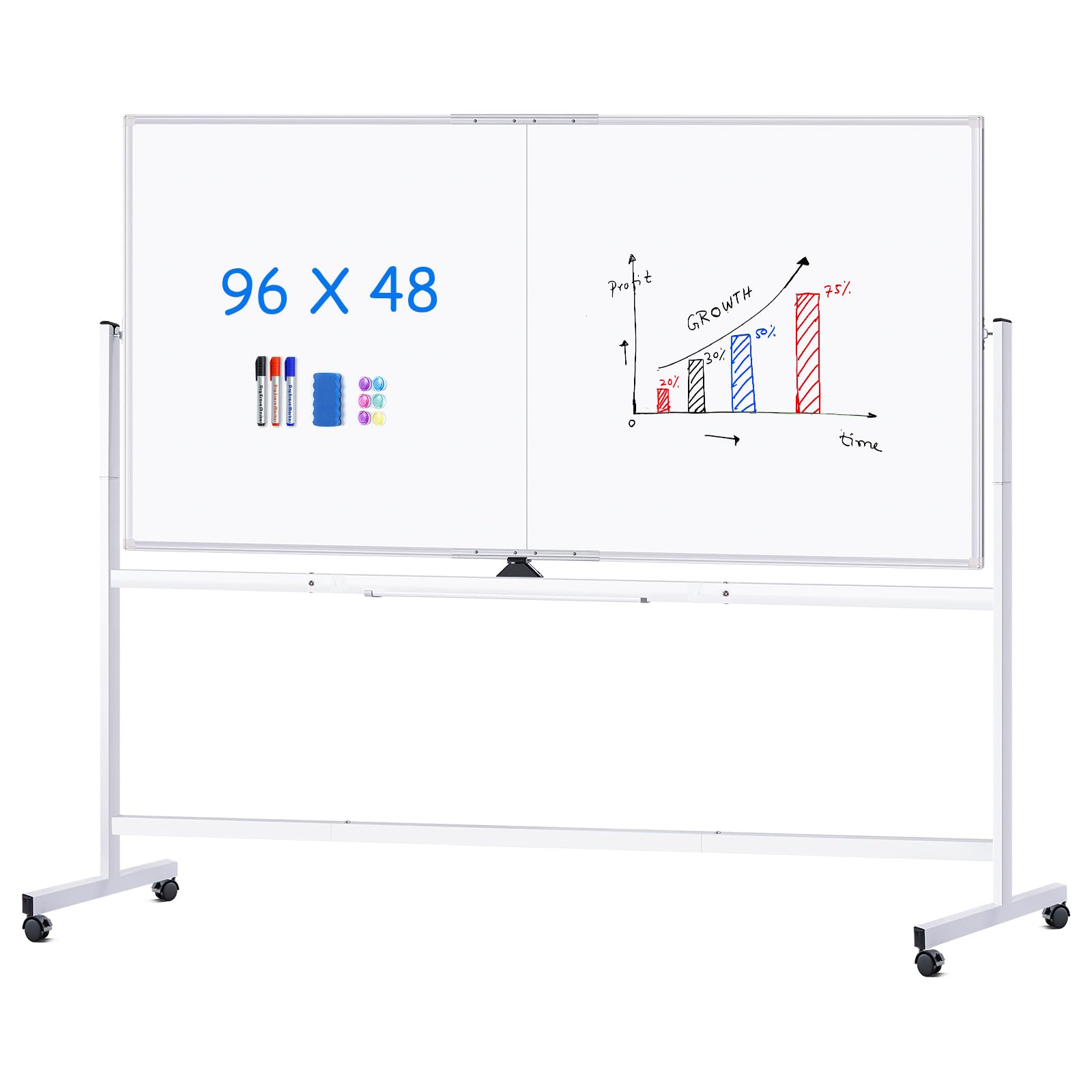 maxtek Rolling Whiteboard, 96x48 Large Double-Sided White Board Dry Erase on Wheels, Giant Magnetic White Board Standing for Office, School, Home Office, Homeschool (incomplete missing stand metal) 