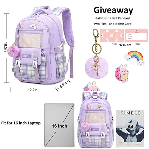 Ao Ali Victory Girls Backpack 15.6 Inch Laptop School Bag Cute Kids Elementary College Backpacks Large Bookbags For Teen Girl Women Students Anti Theft Travel Daypack - Purple #TOP5