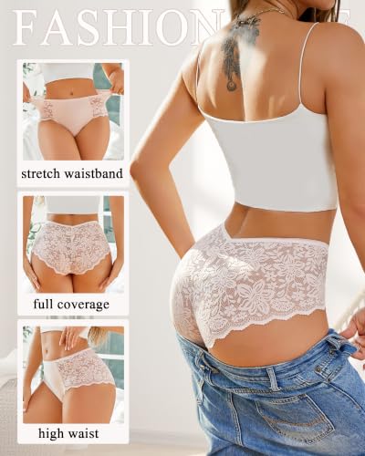 Image of Sexy Underwear for Women Cotton High Waisted Brief Lady Lace Panties 6 Pack