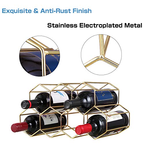 9 Bottles Metal Wine Rack, Countertop Free-Stand Wine Storage Holder, Space Saver Protector For Red & White Wines - Gold #TOP3