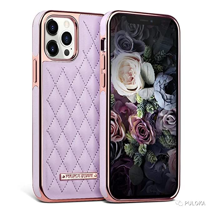 Image of PULOKA iPhone 11 Pro Max Leather Back Cover Royal Diamond Pattern with Electroplated Cover Compatible for Apple iPhone 11 PRO MAX 6.5 inchinch - Purple