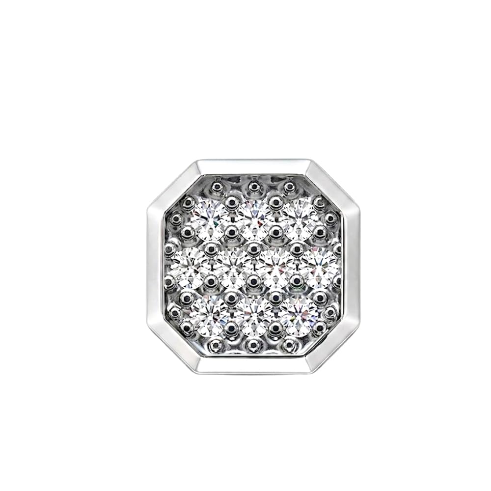 Sterling Silver Hexagon Cluster White Stud Earring for Men & Women, Geometric White Stone Ear Stud with Secure Push Back Closure, Single Piece-image-34