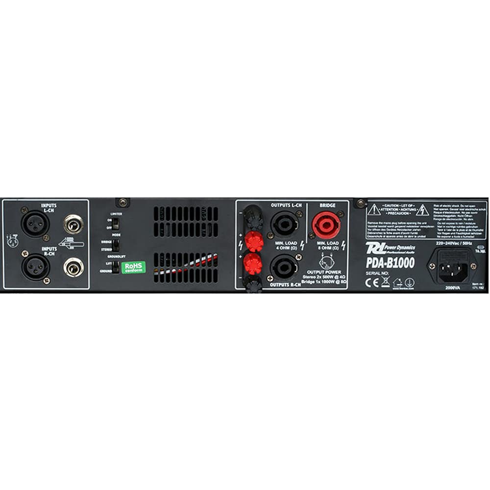 Power Dynamics PDA-B1000, Amplificateur Professionnel, Puissance 1000 Watts, Ventilateur Silencieux, Utilisation Mobile, Stéréo ou Bridgé, DJ, Concerts, Fêtes