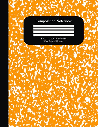 Orange Composition Notebook Wide Ruled: Orange Marble Wide Ruled ,8.5 x 11, 100 Pages, For kids, teens, and adults (Marble Orange Composition Notebook)
