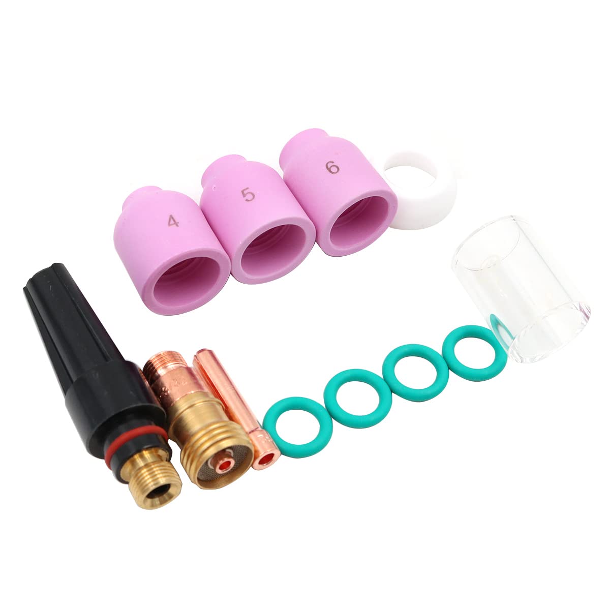 Shiwaki 12pcs set TIG Alumina Nozzle KIT Stubby Clamp Body Gas Lens 3/32" 2.4mm #10 Pyrex Cup Consumables for TIG Welding WP 17 18 26