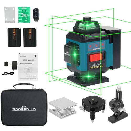SinoApollo 4D Compact 16 line laser level Self Leveling 4 * 360 Green Cross Line Laser for...