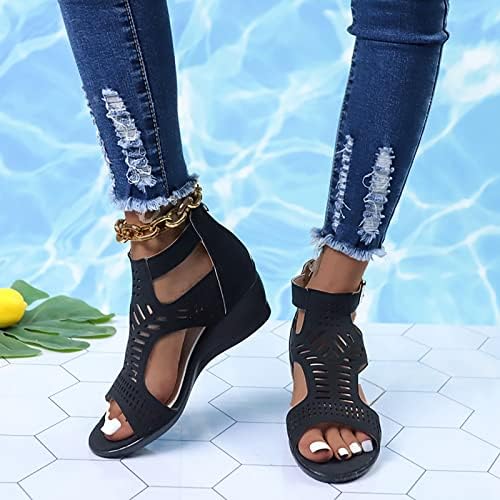 USYFAKGH Dress Sandals For Women Comfy Flip Flops Heeled Sandal Sandals For Women Ladies Fashion Peep Toe Causal Shoes Hollow Out Wedges Sandals | Image 1
