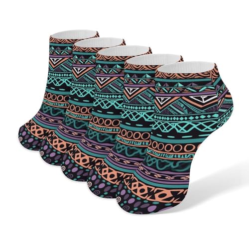 5 Pairs Ankle Socks Soft Breathable No Show Socks Comfortable Cotton Low Cut Casual Socks for Women Men Unique Aztec Pattern