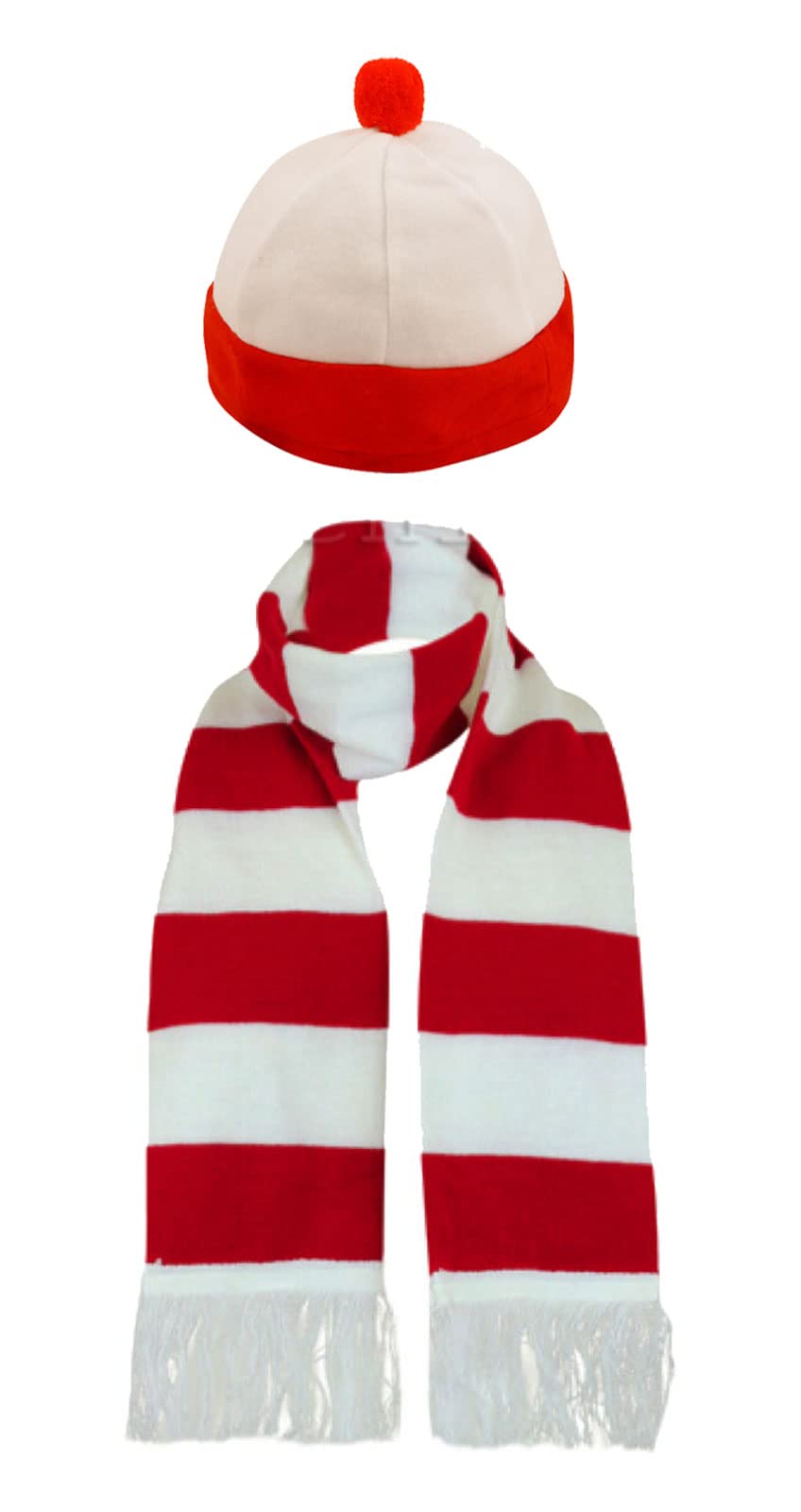 labreeze Adults unisex Red & White Striped Scarf Hat with Pom Pom World Book Day Fancy Dress Kit