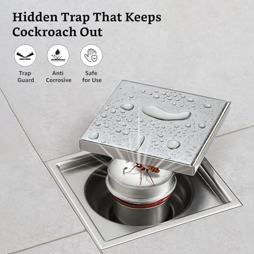 Image of Amazon Brand - Solimo Tile Insert Floor Drain |Invisible Shower Drain Channel| Drain Channel with Stainless Steel Cockroach Trap