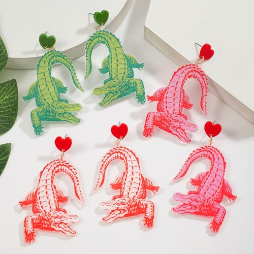 3 Pairs of Acrylic Animal Earrings Set for Women, Fun Amphibian Reptile Alligator Hedgehog Dangle Earrings, Lightweight Statement Animal Jewelry for Parties Festivals Everyday Wear4