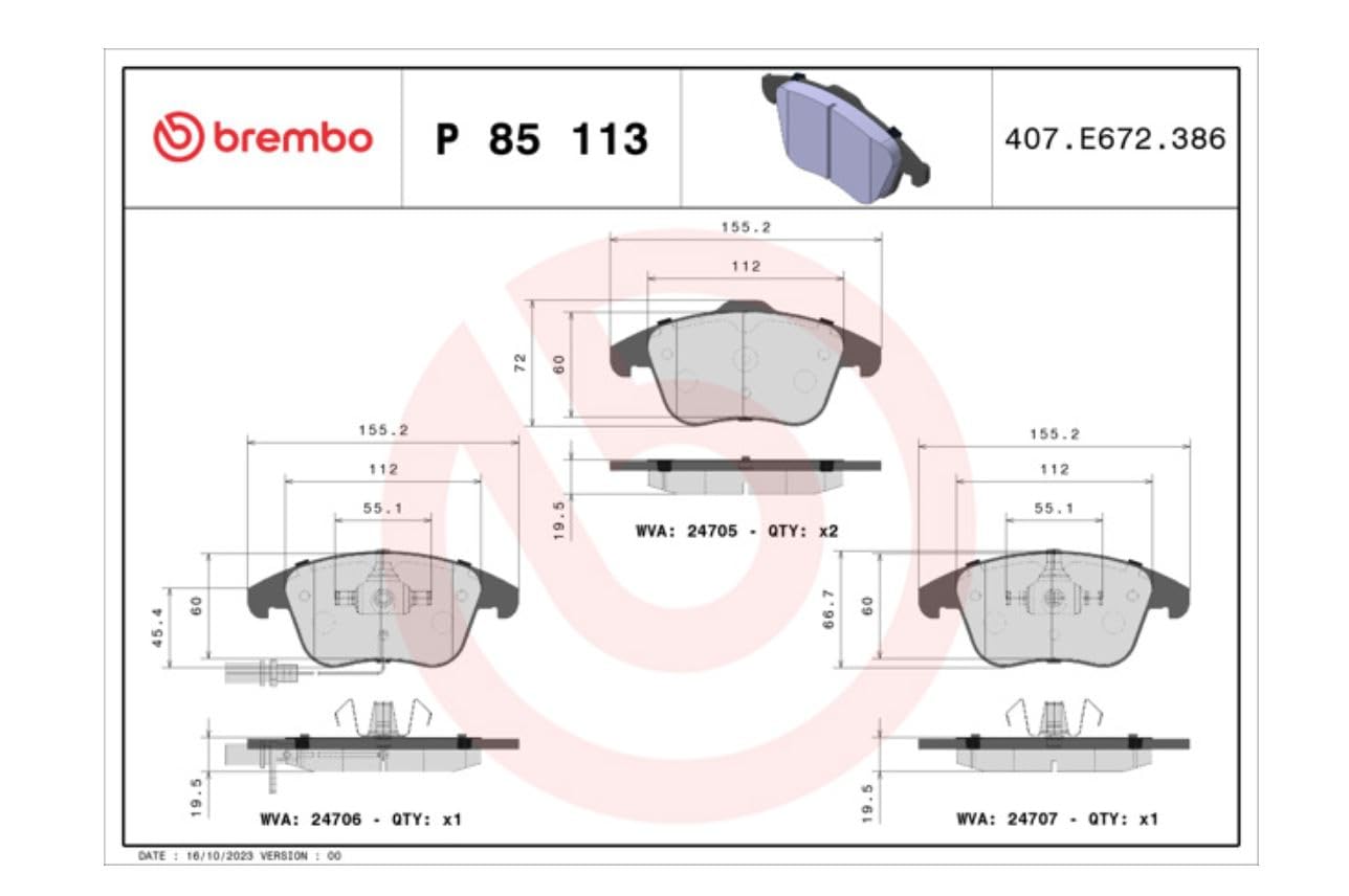Brembo P 85 113 - Pastiglia Freno - Anteriore